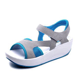 Students Platform Sandals Green&Blue Color Block Sports Shoes Woman Nubuck Mesh Open Toe Wedges Sandalias Femmes