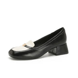 Breakj New Shallow Mouth Thick Heel Professional Single Shoes Women's Black Soft Leather Working Shoes Square Head Low Heel Mary Jane Single