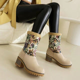 Breakj Autumn And Winter New Snow Boots Flowers Scrub Coarse And Medium Boots Two Thick 43 Large Size To Keep Warm Cotton