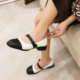 French Mary Jeans Dress Shoes Ladies Leather Belt Mixed Color Low Heels Patchwork Lolita Pumps Women Square Toe Loafers