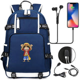 Anime ONE PIECE Schoolbag USB Charge backpack plugged into the headset cord backpack for boys and girl men women travel