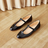 Woment Flats Cow Leather Round Toe Women Simple Shoes Girls Elegant Footwear Mary Janes Low Heel 1