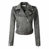 Women Faux Suede Jacket Coats Motorcycle Zipper Turndown Collar Faux Soft Leather Overcoat Female Black Punk Short