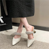 Women Slippers Pointed Toe High Heels Mules Pu Leather Slip on Summer Shoes Female Sandals 2023