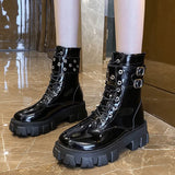 Buckle Thick Heel Martin Boots Autumn 2024 New Comfortable Short Boots 43 Plus Size Women's