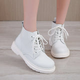 Solid Women White Boots Luxury Split Leather Girls Casual Shoes Lace-up Street Punk Ladies Motorcycle