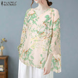 Bohemian Autumn Beach Floral Printed Blouse ZANZEA Women Vintage Casual Loose Long Tops Tunic Chemise Fashion Blusas