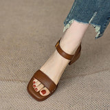 Breakj Thick Heel Sandals Female Summer 2024 New Foreign Style Open Toe Non-Slip Soft Bottom One Word Buckle Mom