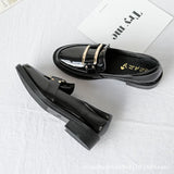 Breakj Shoes British Ins Small Leather Shoes Women Spring Black Flat Web Celebrity Women's