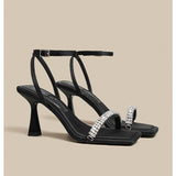 ~ One-Word Buckle High-Heeled Sandals Girls 2024 Summer New Diamond Fairy Wind Diligent