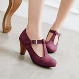 EDEELVEEYS Womens T-Strap Round Toe Mary Jane Pumps Vintage Heels Chunky Costume Dress Swing Shoes Black Gray Purple Plus