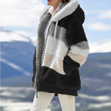 Coat New Plush Warm Fashion Patchwork Zipper Pocket Hooded Jacket Female Long Sleeve Plus Size Parka Outerwear