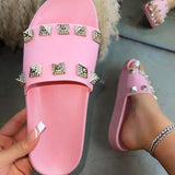 Women Summer Flat Fashion Rivet Slippers Thick Sole Soft Shoes Female Flip Flops Sandals Outdoor Beach Ladies Large Size