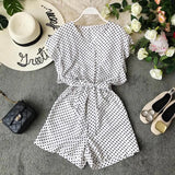 2020 Summer High-waist Casual Resort Playsuit Single Breasted V-neck Fashion Broad-legged Sashes Women Beach