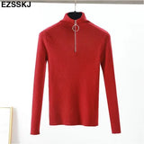Zipper Sweater Women Turtleneck Solid spring autumn female Knitted sweater Pullovers long Sleeve chic Soft Jumper