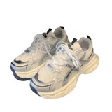 Bottom Dad Shoes Female 2024 Summer New Vintage Port Wind Heighten Running Shoes Silver Mesh Breathable Casual