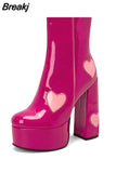 Platform Women Ankle Boots 2023 Antumn Winter Brand Design Heart Office Lady Comfy Women Modern Boots Shoes Bige Size
