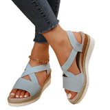 Breakj Large-Size Women's Shoes Summer Hemp Rope Grass Tight With Thick Bottom Slope And Fish Mouth Sandals Beach