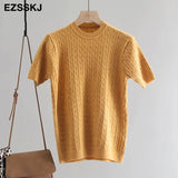 spring knit T Shirt Short Sleeve Women summer loose o-neck T Shirt chic solid color Basic t-shirt Tee Shirt Female