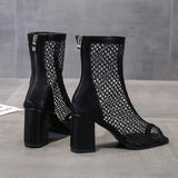 Breakj Yarn Cool Boots Women 2025 Summer New Coarse Fish Mouth Short Boots Zipper High-Heeled Fashion