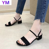2021 Women Sandals Chunky Heels Brand Slides Summer Flock Flip Flops Narrow Band Sandal Elegant Mule Shoes Women Slipper Big