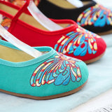 Breakj Heel Shallow Mouth With Beef Tendon Bottom Dance Shoes Butterfly Embroidered Cloth Shoes Spring, Summer And Autumn Women's Single