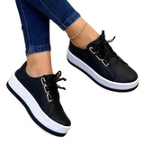 Breakj Casual Women's Single Shoes In Front Of The Lace With Round Head Thick-Soled Viscose Shoes Large-Size Leisure Single