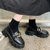 Shoes Women PU Leather Platform Shoes Casual Buckle Shoes Ladies Thick Sole Slip on Creepers Oxford Leather