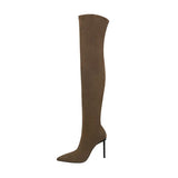Breakj Boots Autumn And Winter Explosion Of High-Heeled High-Heeled High-Heeled Shoes Brown Elastic Thin
