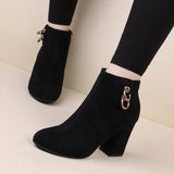 Breakj / Winter 2023 Martin Boots British Wind Frosted Ankle Boots Thick Medium-High Heel Nude Boots Plus Size 43 Women's