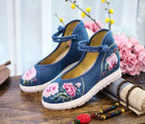 Breakj White Sole Embroidered Cloth Shoes High Heel Slope Canvas Embroidered Women's Singles Shoes Lace Retro National Style Cloth