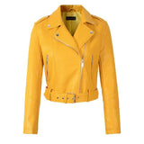 Women Faux Soft Leather Short Jacket Rivet Epaulet Zipper Pu Motorcycle Basic Jackets Female Red Black Outerwear With