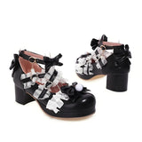 Cross Strap Women High Heels Mary Jane Pumps Party Wedding Cosplay White Pink Black Ruffles Bow Princess Cosplay Lolita