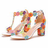Breakj Cm Light Mouth With Beaded Square Sandals White Lace Beaded Bride Wedding Shoes Coarse Sandals