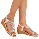 Breakj New Flat Bottom Heel Sandals Women Fashion Water Drill Beach Sandals Bohemian Women's