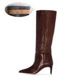 High Heels Western Boots Fashion Knee High Boots Women Microfiber Thin High Heel Long Boots Pointed Toe Autumn Winter