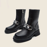 Chain Leather Boots Women Handmade High Quality Platform Chelsea Boots Wedge Heel Zip Comfortable Autumn