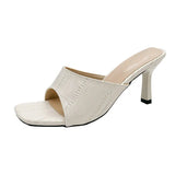 Breakj Summer New Word Lingge French Cool Slippers Women Wear Square High Heels Fine Heel Half-To-Sand