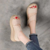 Breakj New Roman Sandals 2023 Retro Platform Increased And Light Open Toe Side Empty Velcro Fashion Casual