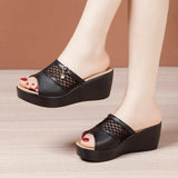 Slope Heel Sandals Women 2023 Summer Muffins Thick Soles Hollowed-Out Fish Mouth Large-Size Flip-Flops