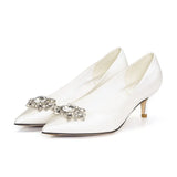 Bridal Wedding Shoes Woman 5cm High Heels Crystal Buckle Pumps Ladies Traf Loafers Zapatos Mujer Big Size 34-43