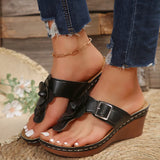 Breakj Size 2023 Spring And Summer New Flower Belt Buckle Slippers Female Casual Wedge Sandal T Word Slippers
