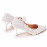 Breakj Cm Pointed Single Shoes Small Thin Heel Single Heel Single Shoe Tips Shoes Large Size Women's Shoes Lace Wedding Shoes Bridesmaid