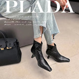 2024 New Niche Show Thin High With Small Square Head Thick Heel Martin Boots Female Sheepskin Black Ankle Boots