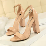 Breakj Women's Shoes Summer High Heels Fashion Simple Thick Heel High Heel Sexy Nightclub A Word Belt