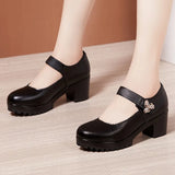 Cowhide Thick-Heeled High-Heeled Walking Shoes Waterproof Platform Thick-Soled Leather Shoes Cheongsam Show Model Training