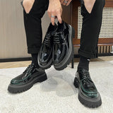 Breakj Men's Casual Leather Shoes Male Round Head British Patent Leather Breathable Men's Shoes Business Dress Wedding Groom Shoes