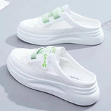 half slippers women's outer wear fashion 2021 new summer women's shoes mesh breathable white shoes Korean shoes