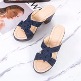 Heels Slippers Women's Shoes Ladies Slides Hollow Out Flowers Summer New Indoor Zapatillas Casa Mujer House