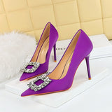 Breakj Fashion Banquet High-Heeled Shoes Women's Shoes Fine Heel Ultra High Heel Shallow Mouth Pointed Water Diamond Buckle Single Shoes